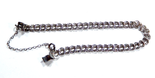 Elco Signed 925 Double Link Charm Bracelet Safety Chain Vintage Fits 6  3/4”