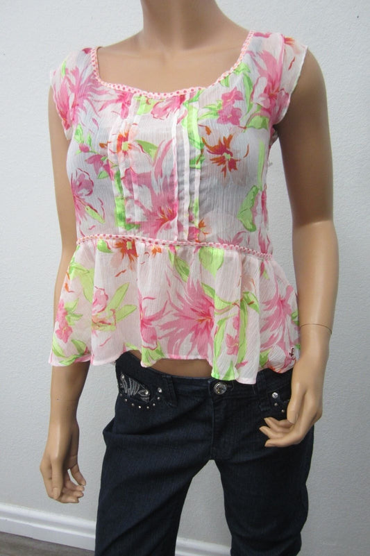 NWT  HOLLISTER WOMENS SUPER CUTE CHIFFON SHEER  BLOUSE SZ XSMALL