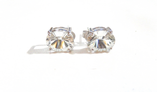 14K White Gold 4Ct Oval White Sapphire Solitaire Stud Earrings