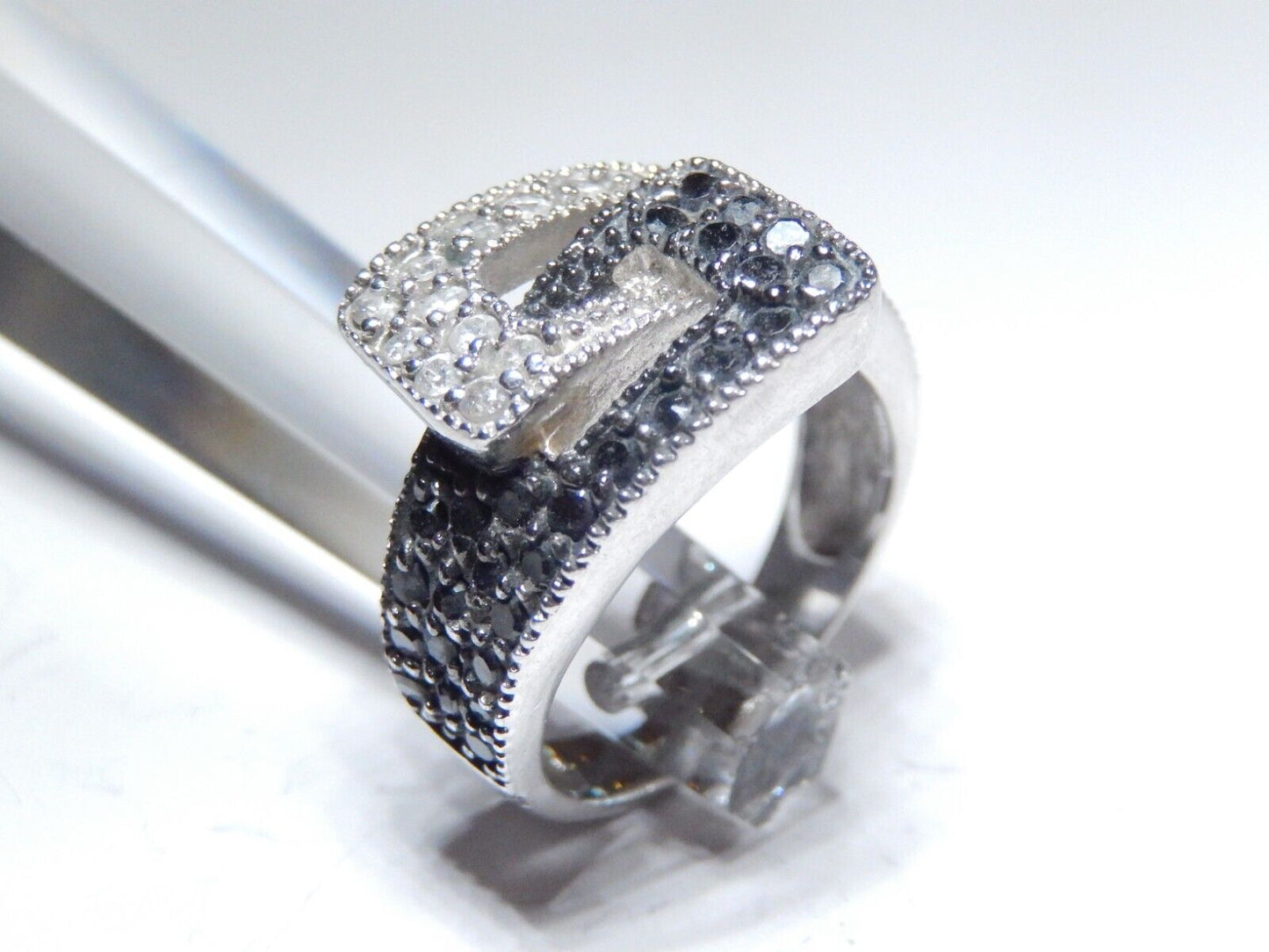 *VINTAGE*  Sterling Silver  Black and Clear CZ Buckle Size 6.25