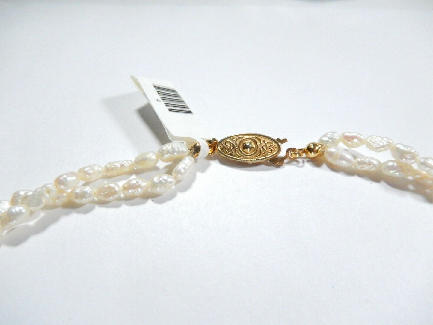 Double  Strand 18" Rice White Pearl & Black Onyx & Gold Bead Necklace