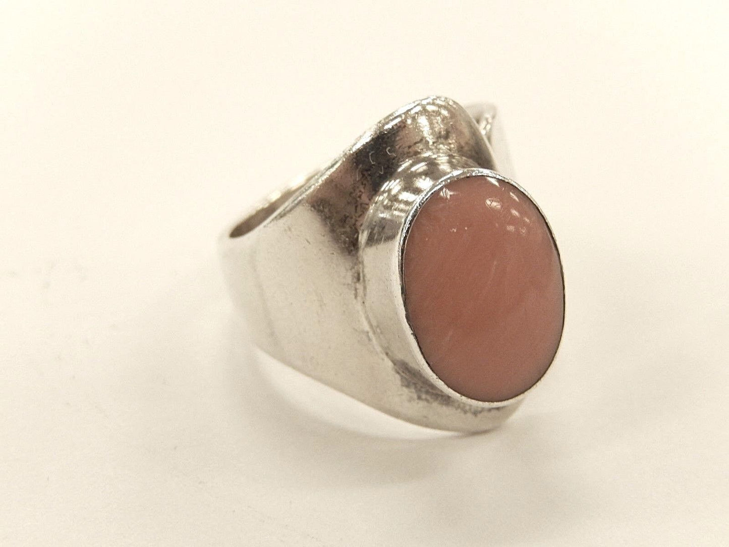 Vintage  HTI Artist Sterling Silver Oval Ring wth Pink Gemstone Adjustable Size