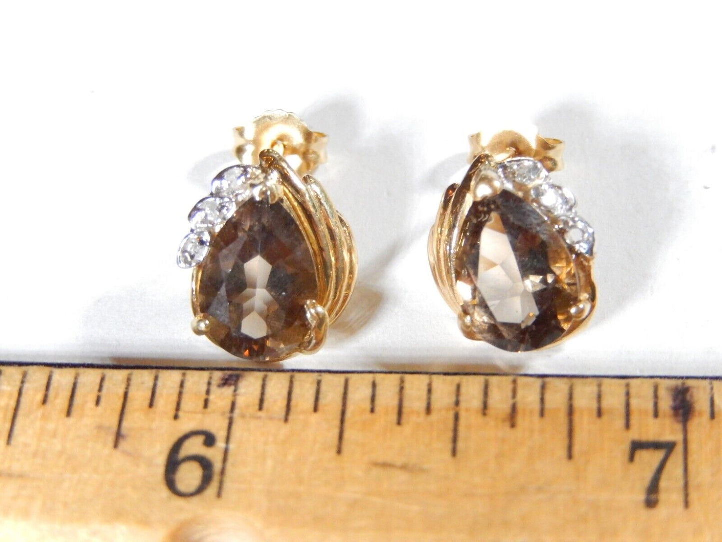 *VINTAGE*  10K Yellow Gold 3.00 CT TW Smoky Quartz and Diamond Stud Earrings