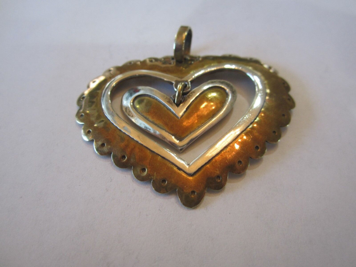 RETIRED & RARE Large Jeep Collins Sterling Silver & Brass Dangle Heart Pendant