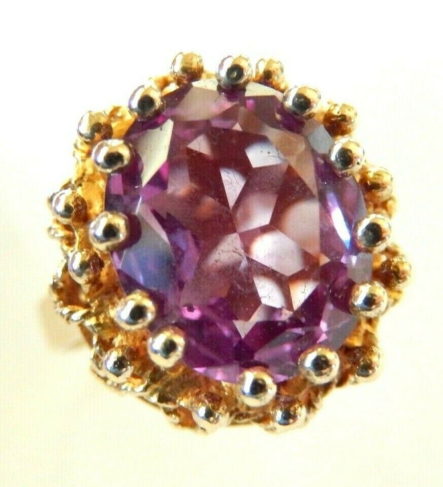 *VINTAGE* 14K YELLOW GOLD  2.50CT OVAL CUT AMETHYST SOLITAIRE FILIGREE  RING  8