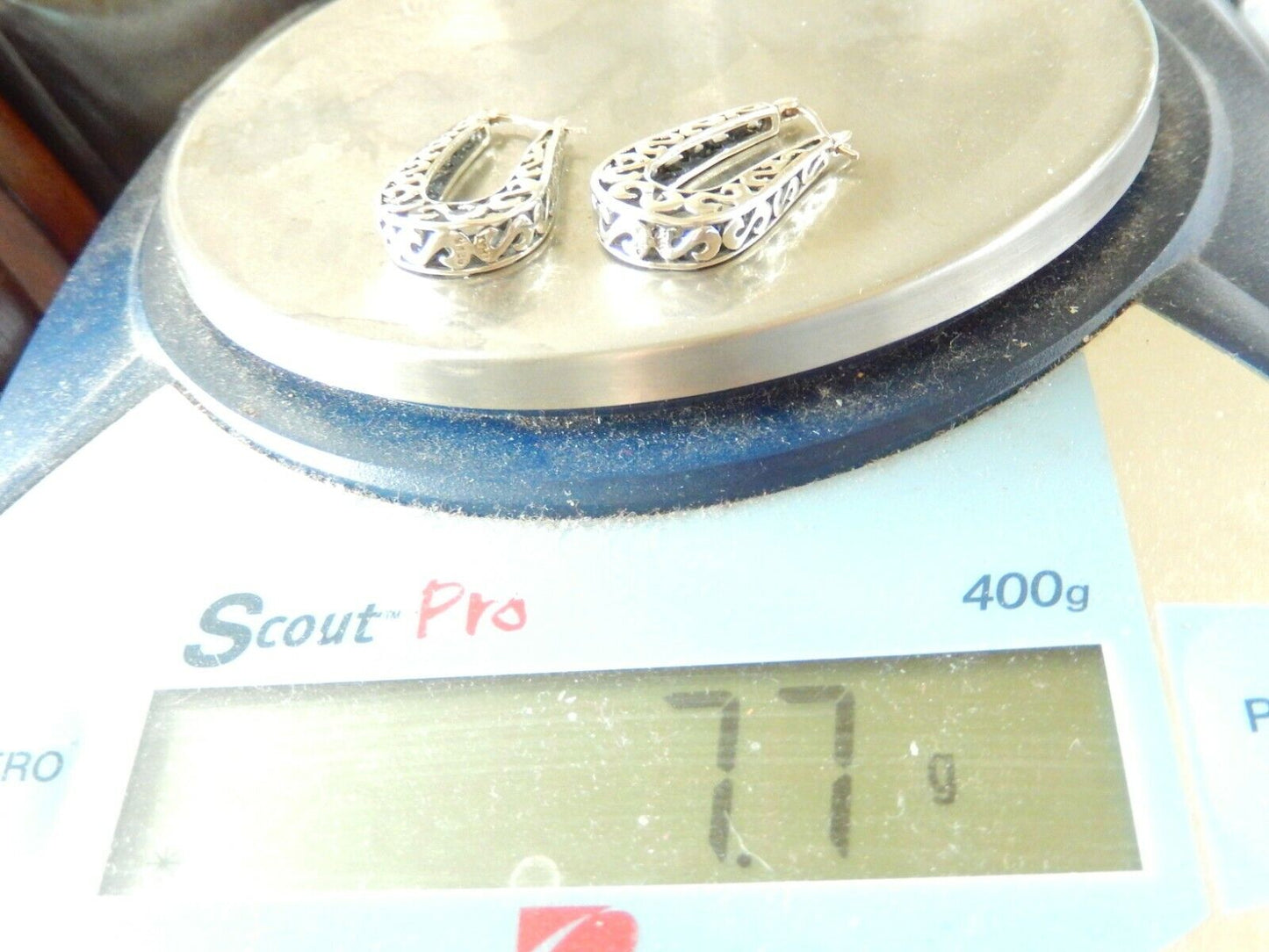 *VINTAGE*  Thick Sterling Silver  Filigree Very Nice Hoop Earrings 1.25" x 3/4"