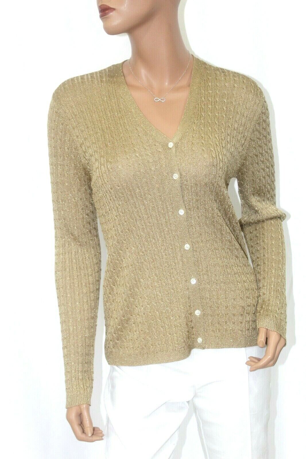 *MINT* Ralph Lauren Womens Gold Metallic Rayon Blend Knit Long Sleeves Blouse
