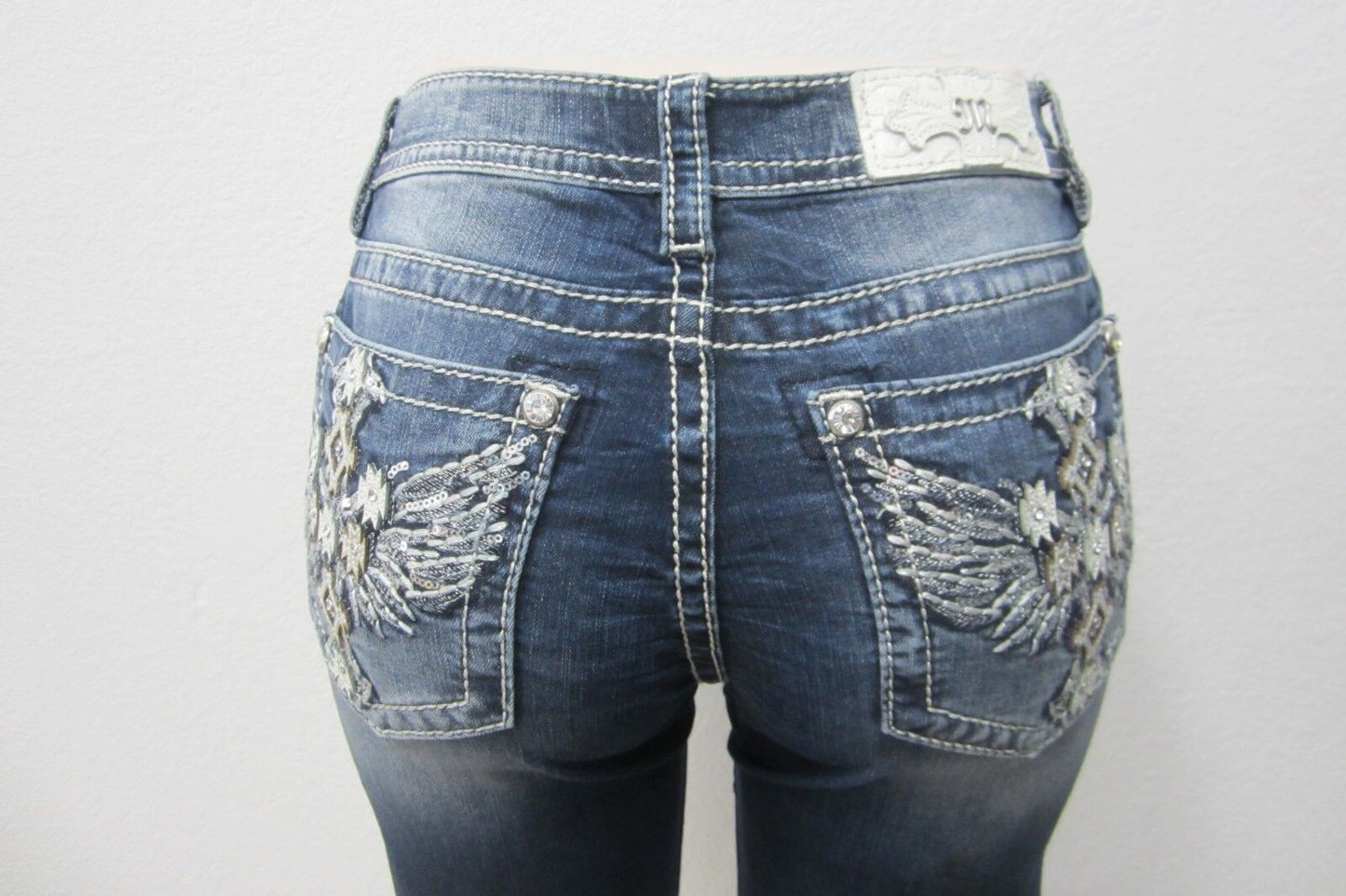 NWT Miss Me CUTE Bermuda Shorts Crystal Cross Wing Pockets  M3106M Size 29 x 12"