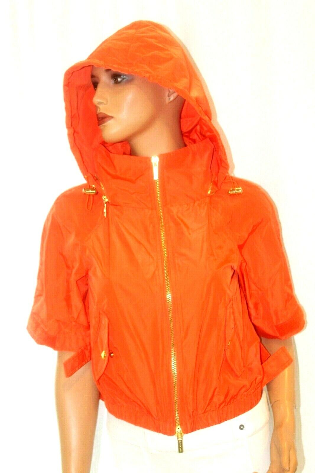 *NWT* $175.  Michael Kors Womens Orange Windbreaker/Rain Jacket w Zip Hood Sz XS