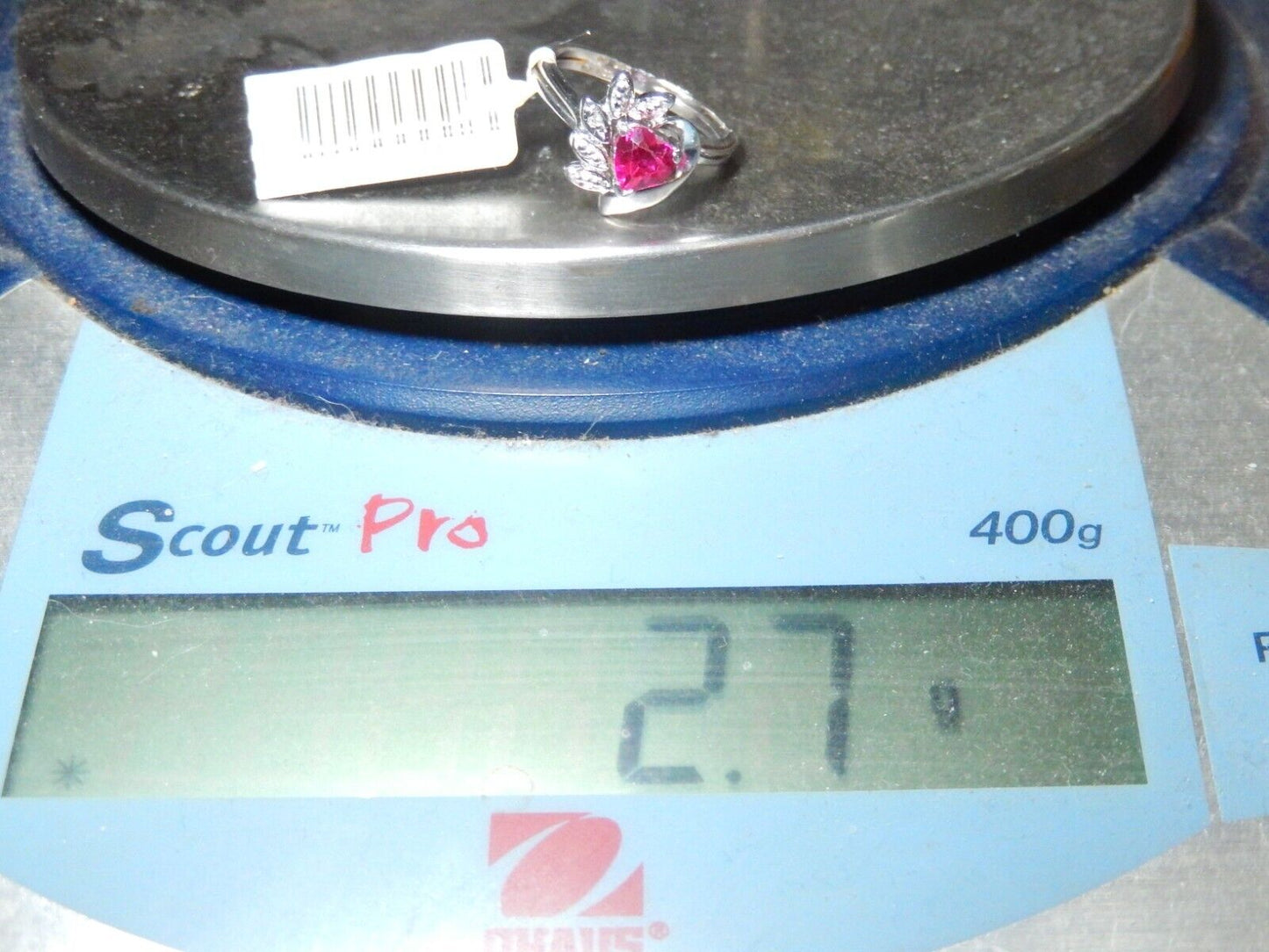 *NWT* 10K White Gold Heart Lab Created Ruby & Natural Diamond Ring Sz 5.5