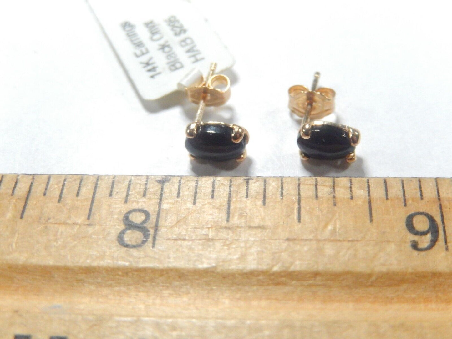 14K Yellow Gold 6mm x 4.5mm Oval Black Onyx Stud Earrings