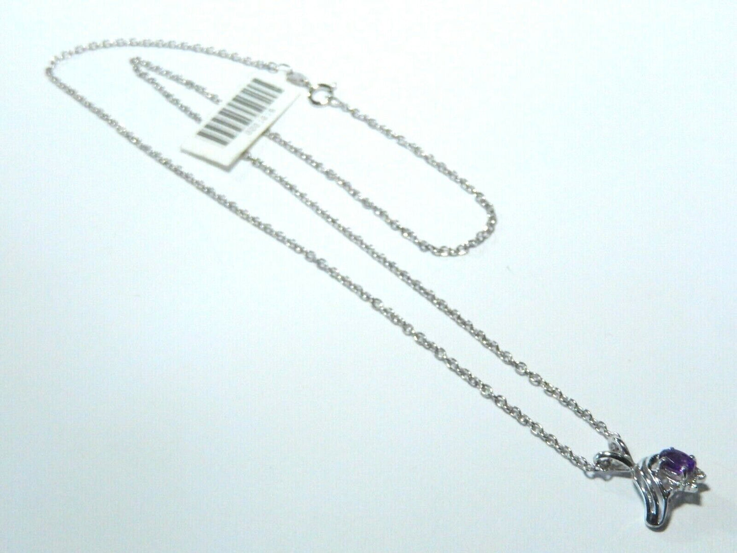 *NWT*  10K White Gold Purple Amethyst with Diamond Accent Pendant  w/18" Chain