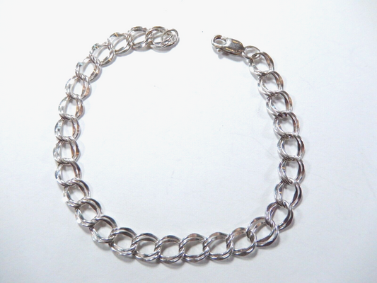 **VINTAGE** Sterling Silver Double Link Charm Bracelet - 6.75"