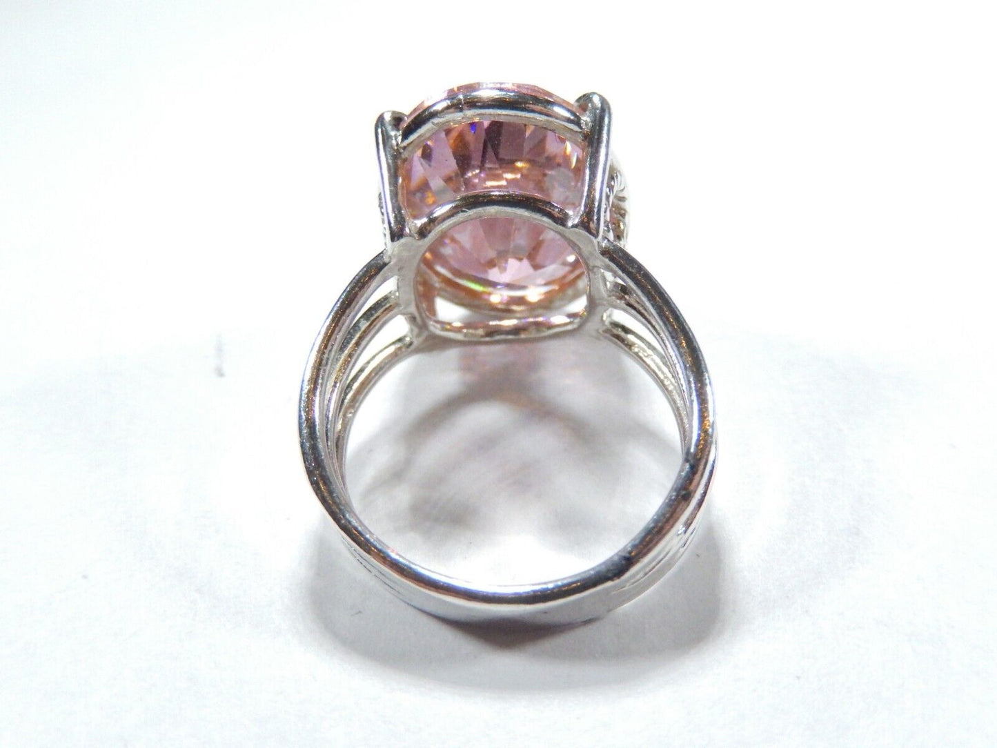 *HUGE*  .925 Sterling Silver 13.0 CT Statement Ring Pink CZ Cocktail Ring sz 7