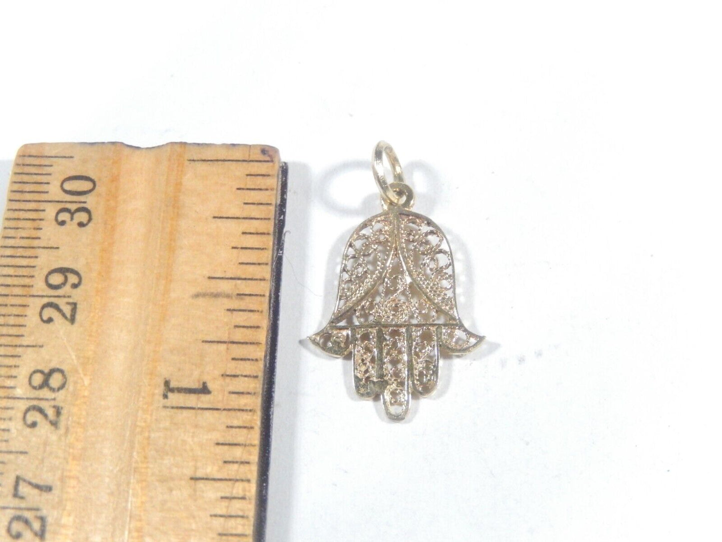 Solid 14k Yellow Gold Filigree Hamsa Hand Pendant/Charm