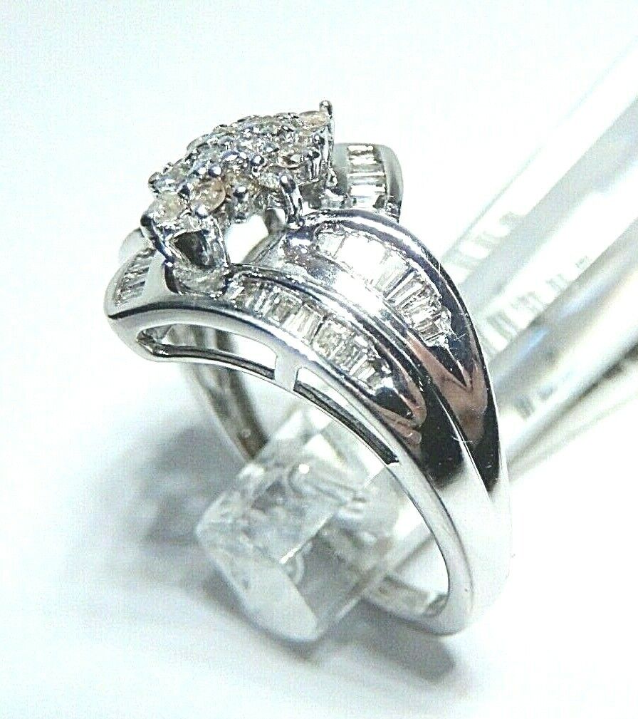 *NWT* 10k White Gold Women's Diamond Cluster Bridal Wedding Engagement Ring Sz 7