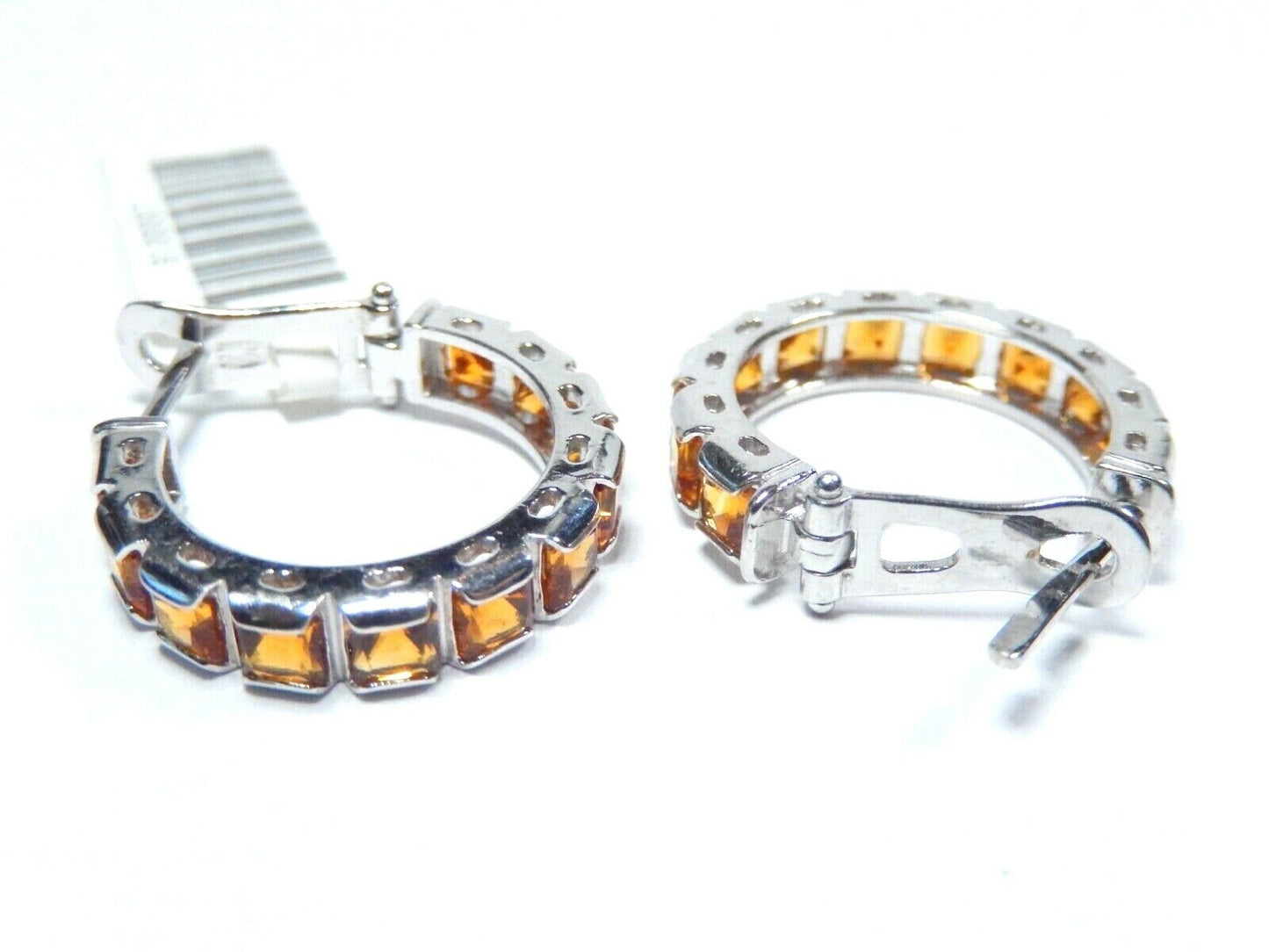 *NWT* 14K Solid White Gold 4.5CT Citrine Hoop 4.5mm Thick Earrings 3/4" Diam