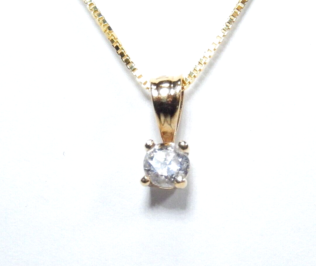 14KT YELLOW GOLD .20CT ROUND NATURAL DIAMOND SOLITAIRE PENDANT w/18"chain