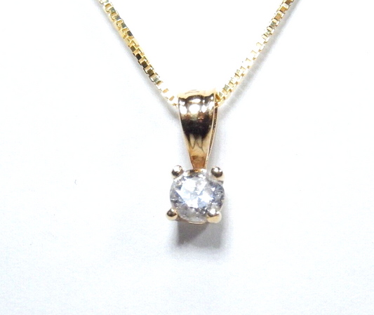 14KT YELLOW GOLD .20CT ROUND NATURAL DIAMOND SOLITAIRE PENDANT w/18"chain