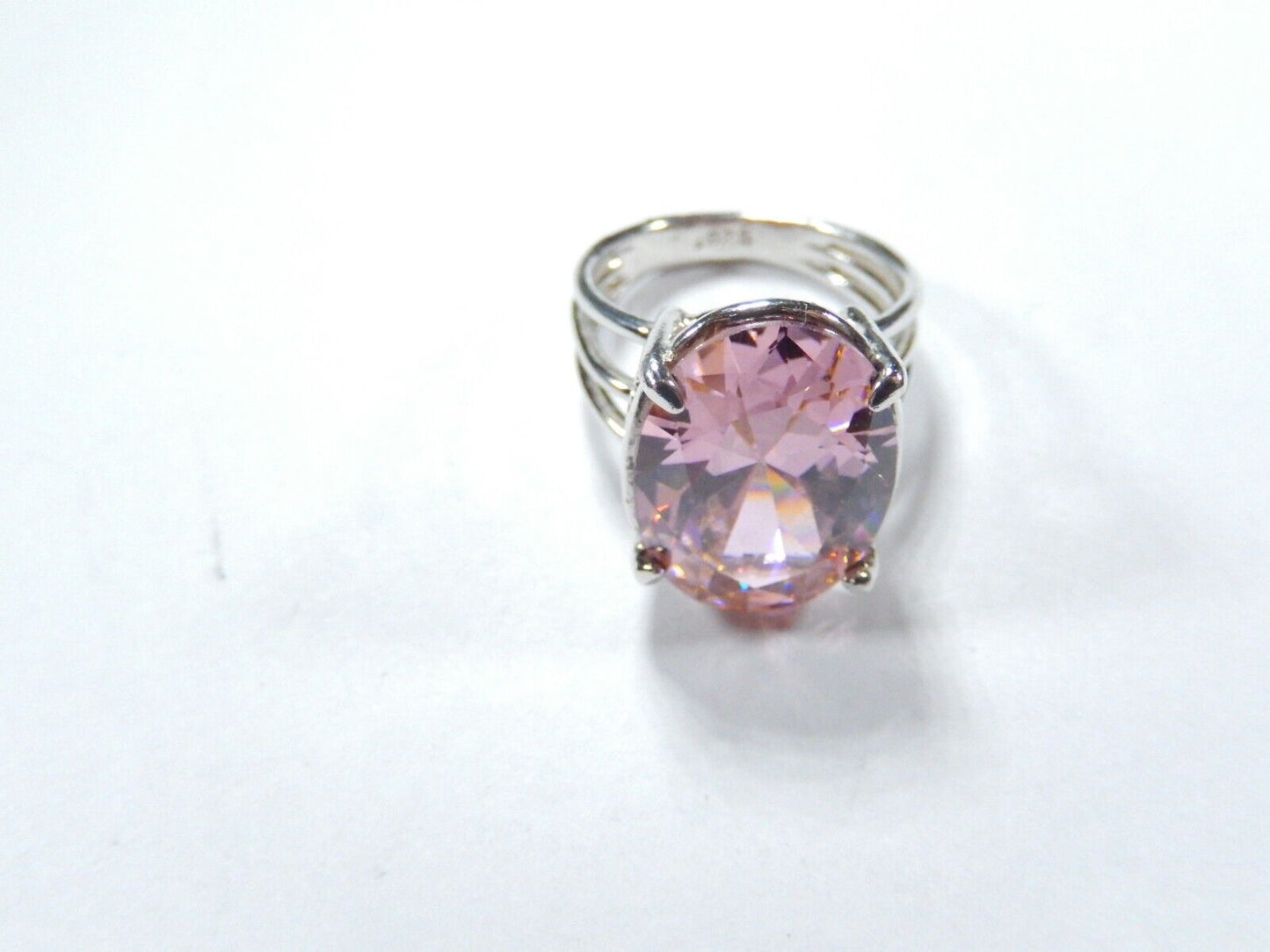 *HUGE-  .925 Sterling Silver 13.0 CT Statement Ring Pink CZ Cocktail Ring sz 7