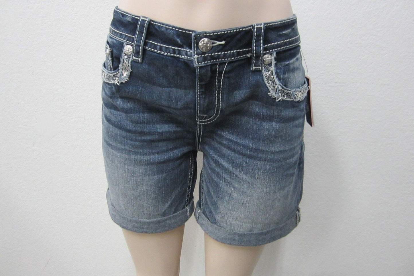 NWT Miss Me Women's BLING BLING  Mid Rise Denim Shorts M3196D Size 27 x 6