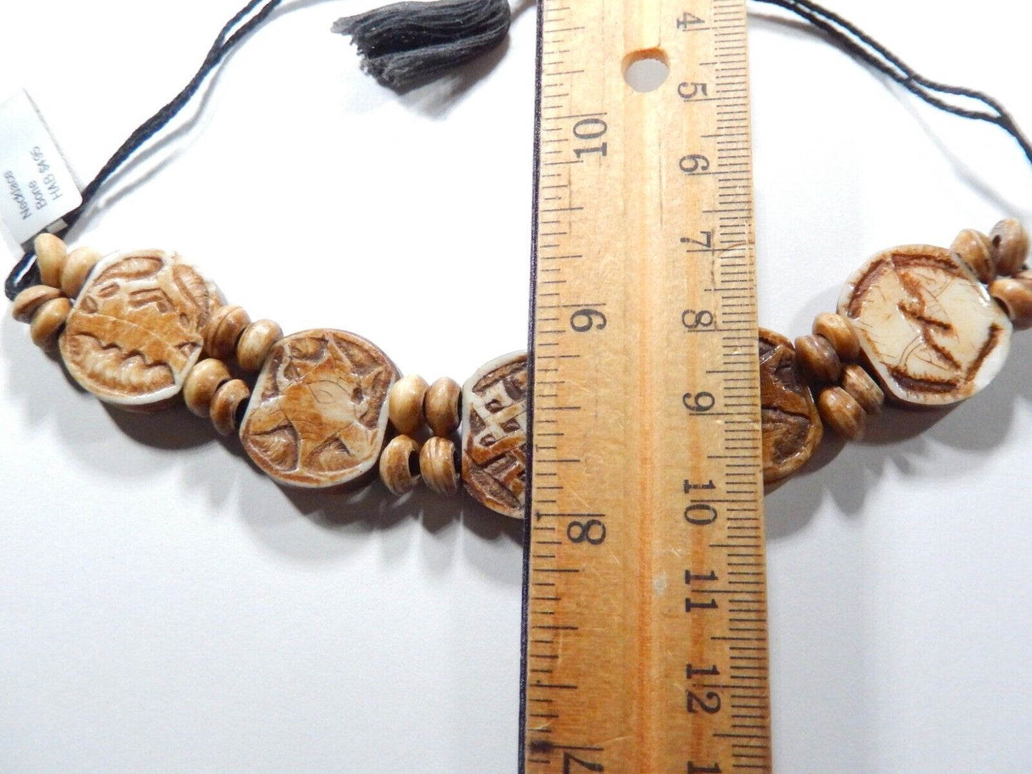 Brown Bone Bracelet 5 Piece with Spacer Beads 5.5" / 13" with Black Cord