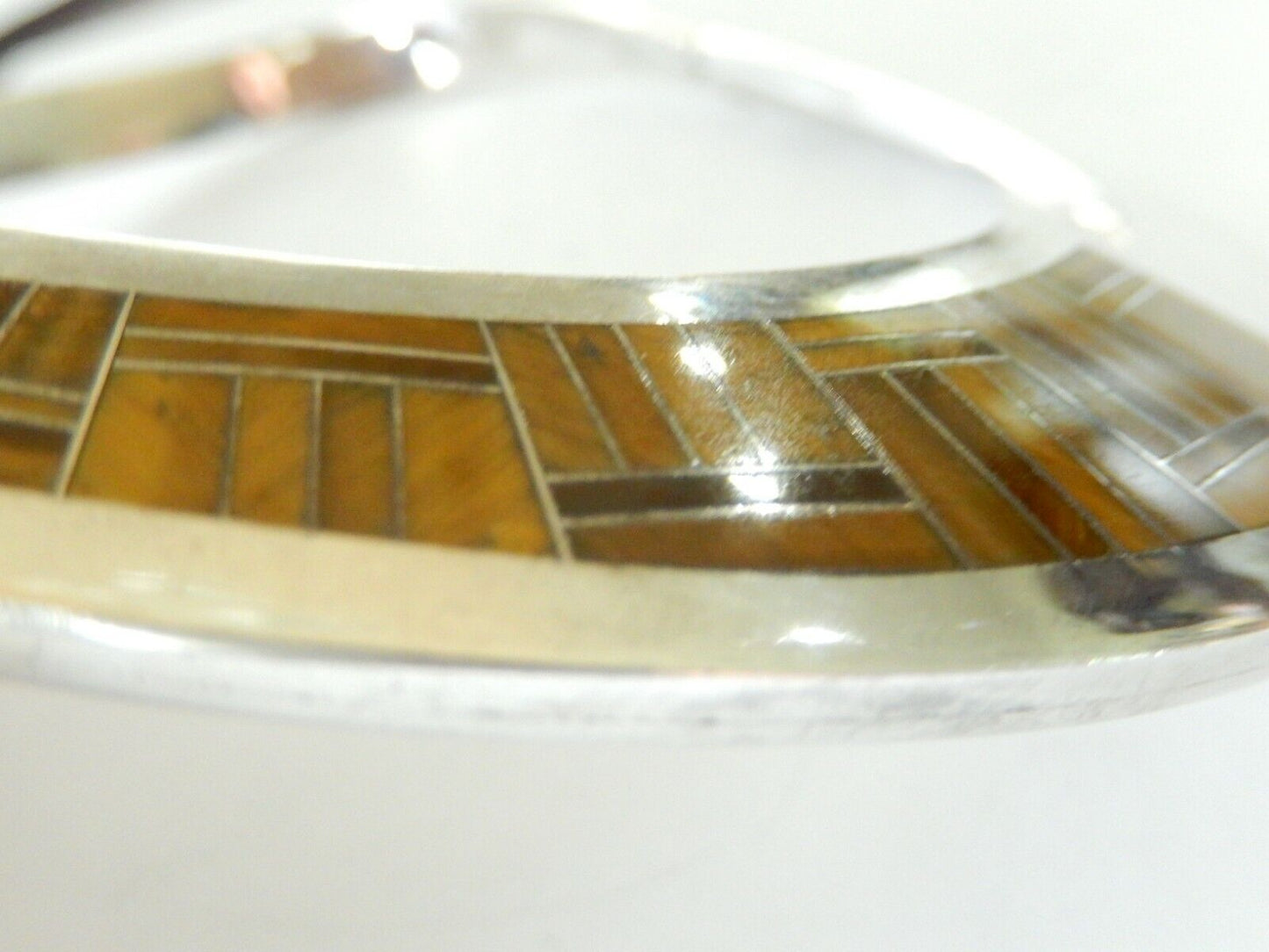 *VINTAGE*  Taxco Mexico Sterling Silver Tigers Eye Hinged Choker Collar Necklace