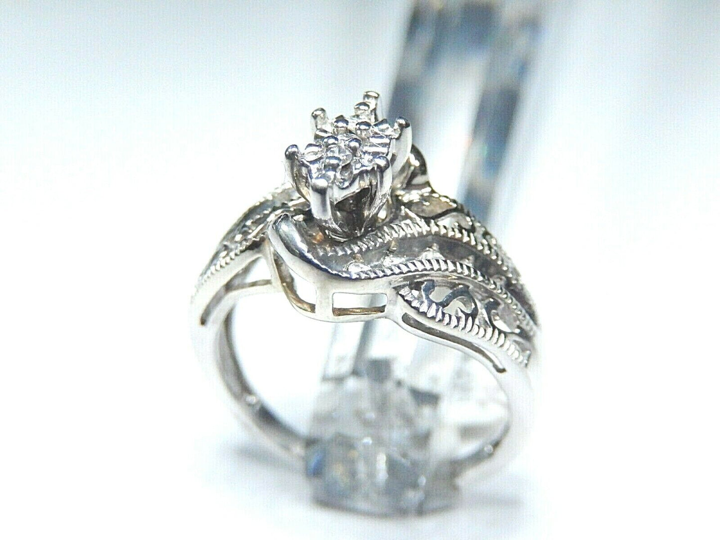 *VINTAGE*  Antique  10k Solid White Gold .25ct Diamond Filigree Ring Size 7