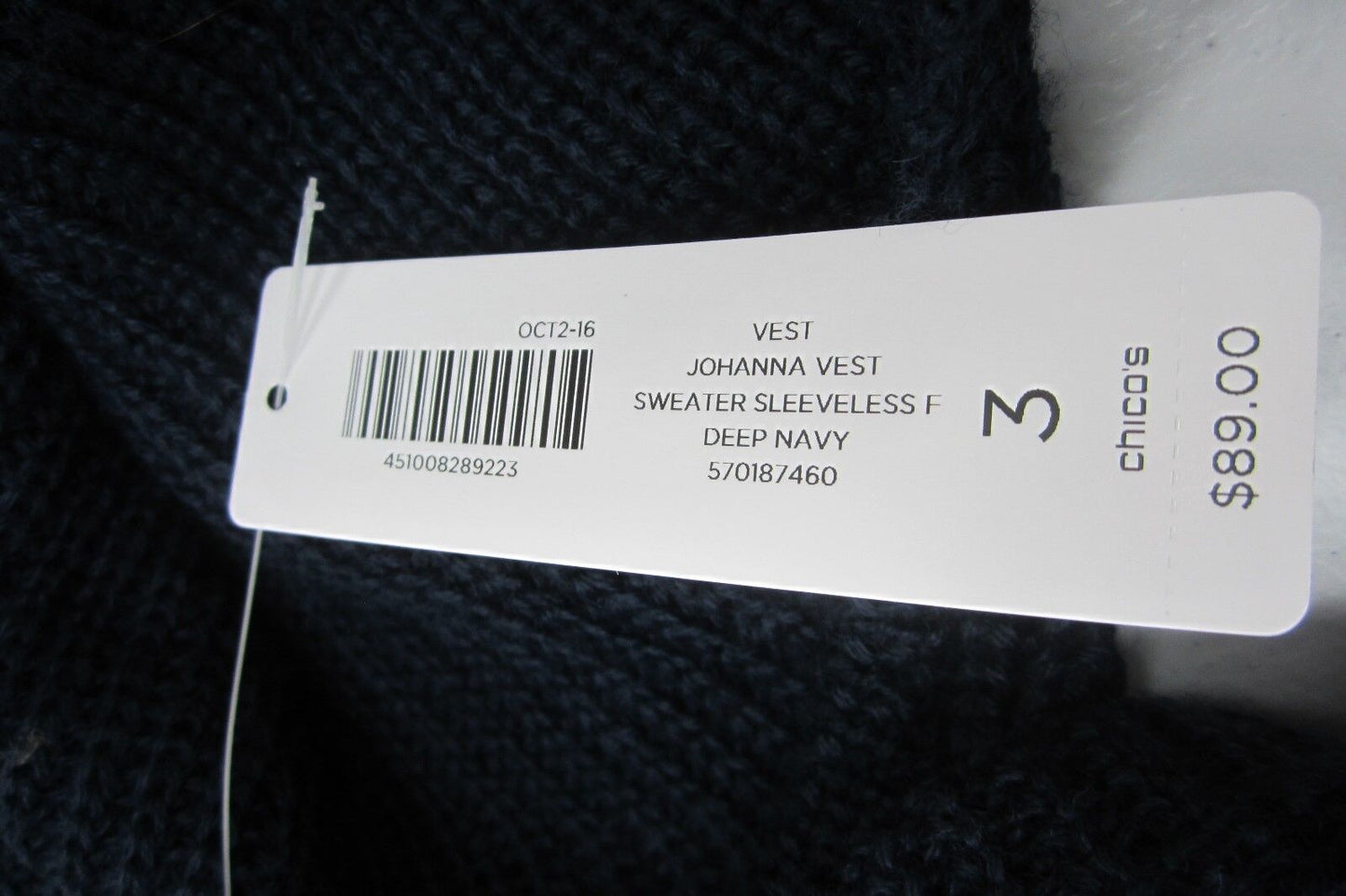 *NWT* $89 CHICOS Knit Johanna Soft & Cozy Sweater Vest  DEEP NAVY  SIZE 3