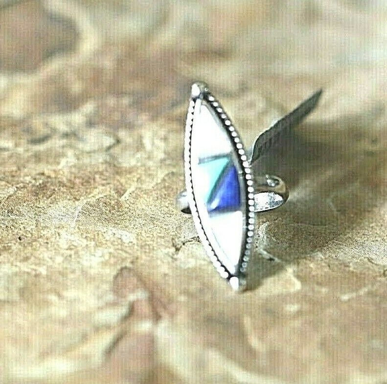 *VINTAGE* Native American Sterling Silver Multi-Color Stone Ring Size 5
