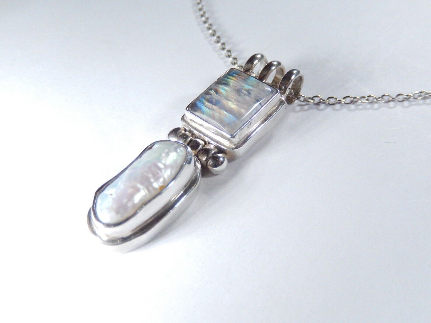 Natural Mother Of Pearl 925 Solid Genuine Sterling Silver Pendant w/18"chain