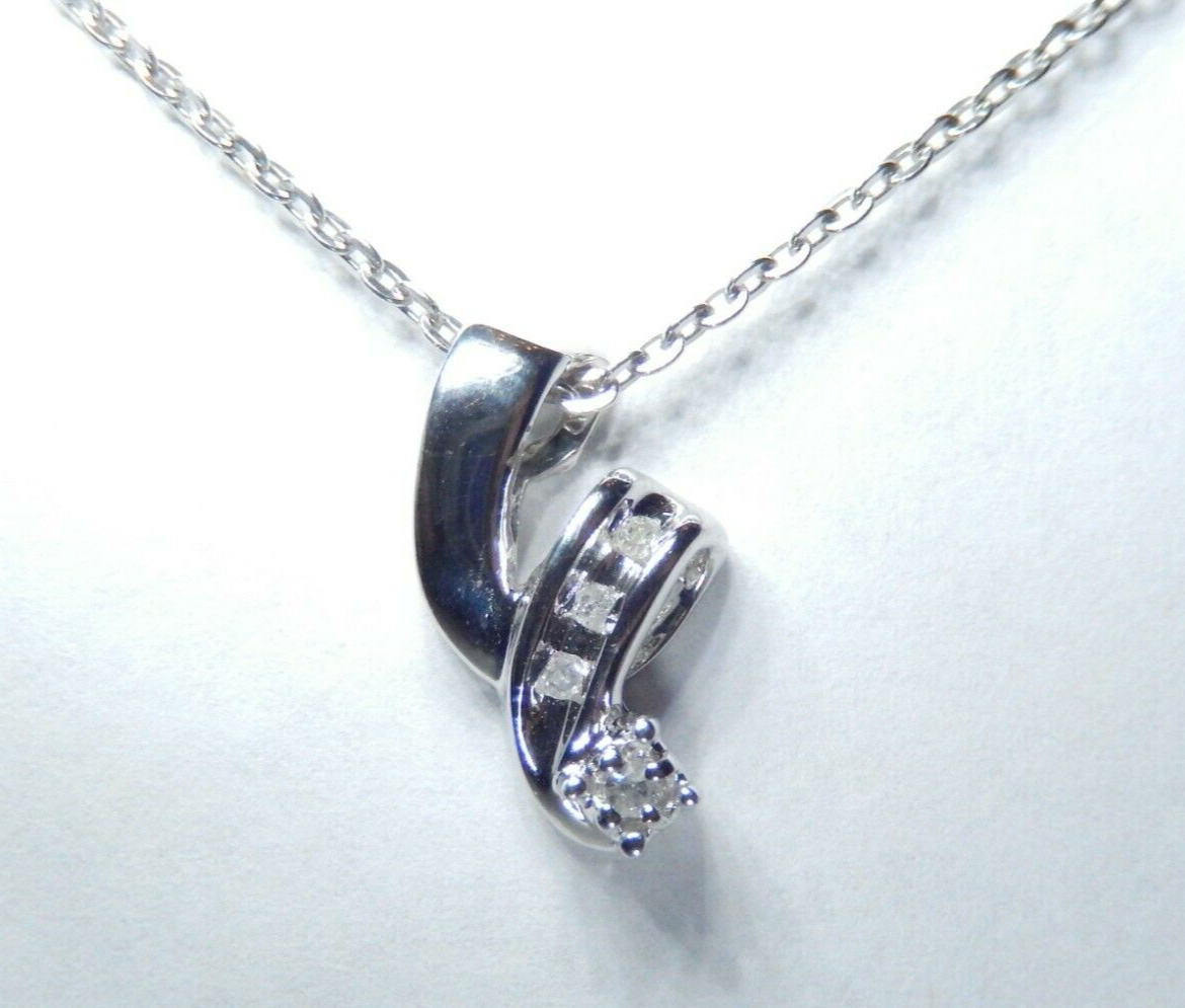 10K White Gold Four Round  Diamond Pendant Necklace w/ 18" Chain