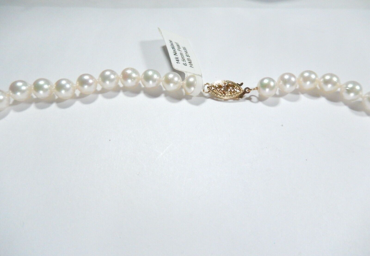 *VINTAGE*  Hand Knotted 6.5 mm AAA Cultured Pearl Necklace 22" w/ 14k Gold Clasp