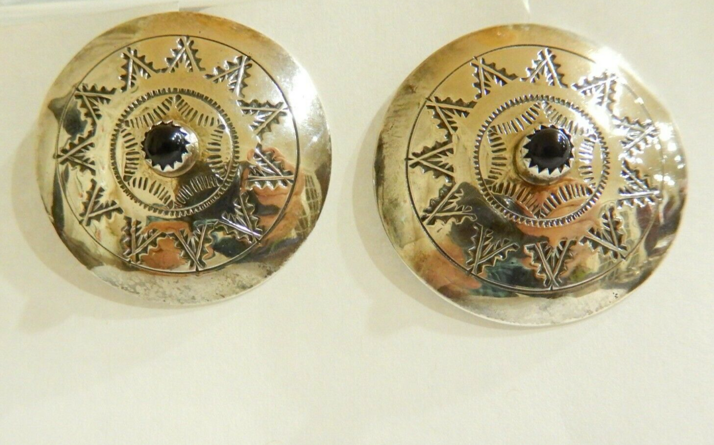 *VINTAGE*   LARGE Navajo Sterling Silver Handmade  1.5" Earrings Marked C.S.