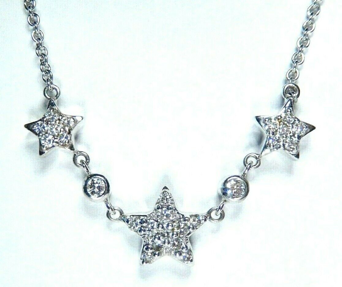 *VINTAGE*  14K White Gold 1.00 CT VS Natural Diamond Stars 17" Necklace  10.4 gm