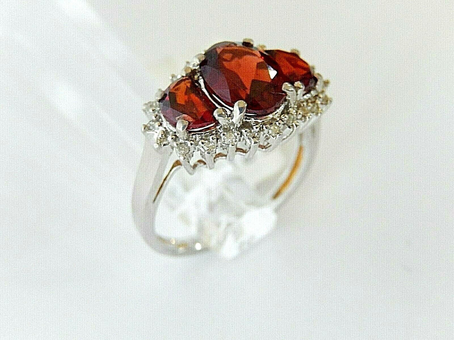 2.25 Ct Oval Cut Red Garnet & Diamond Halo Engagement Ring Solid 14K White Gold