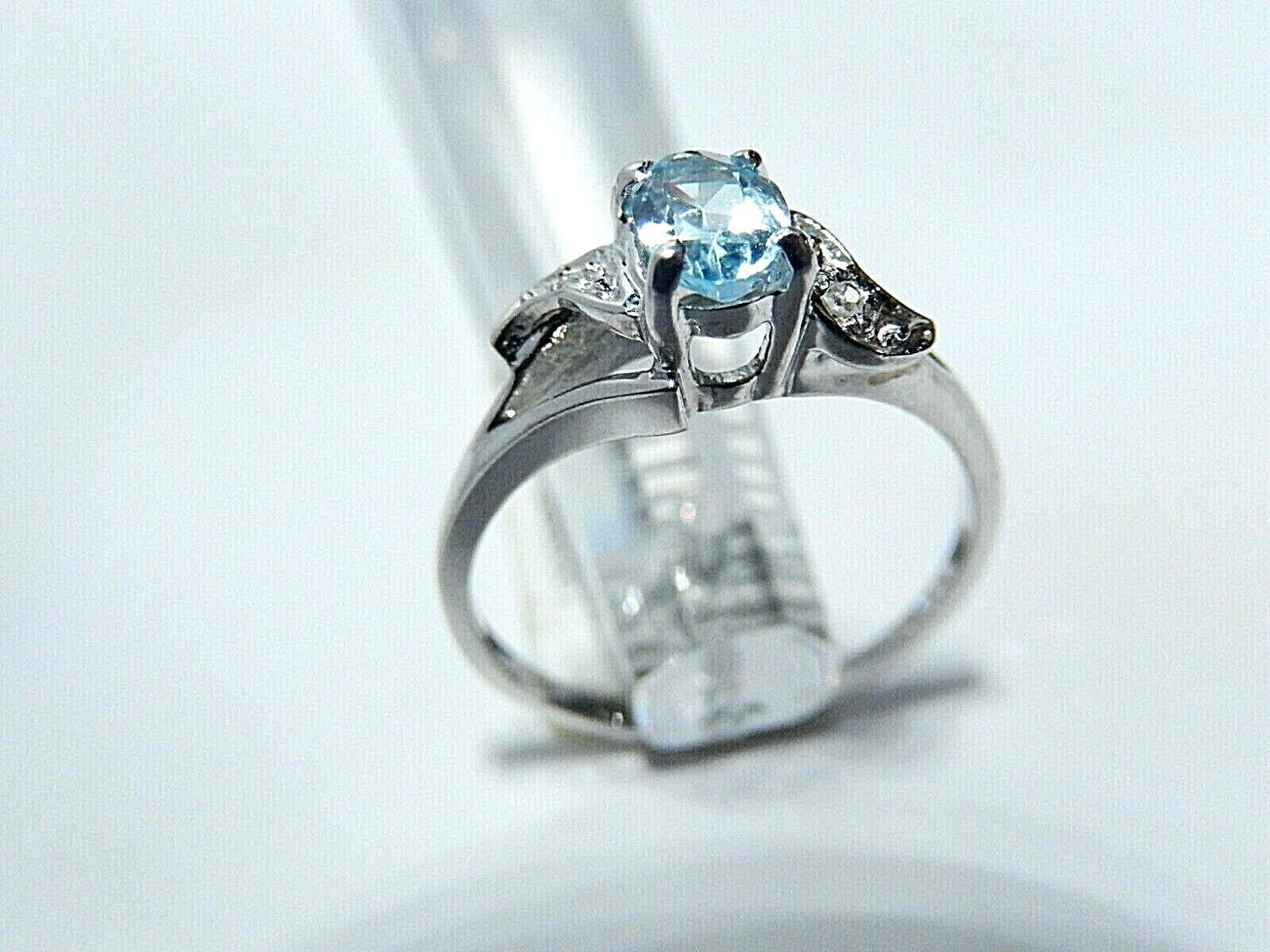 *NWT* 10k White Gold Oval Blue Topaz And Diamond Ring Size 6.75