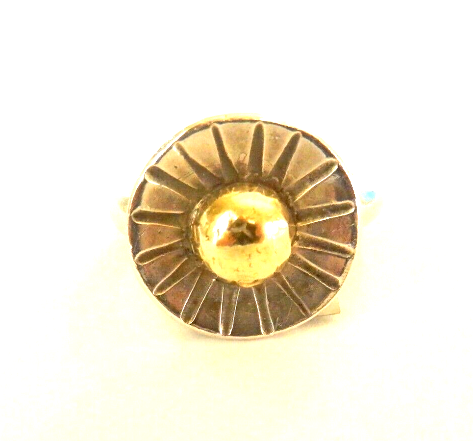 *VINTAGE* Handmade 18K Yellow Gold & Sterling Silver Sun Ring Size 7