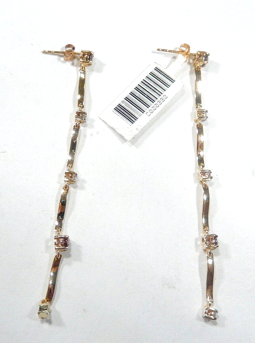 *VINTAGE*  14K Yellow Gold  2.5" Long Dangle Amethyst & Diamond Post Earrings
