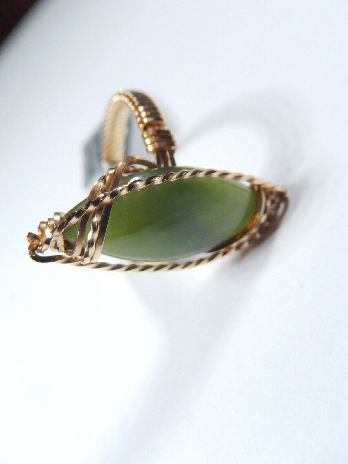 Vintage 18K Yellow Gold Vermeil .925 Green Jade Cabochon Marquise Cocktail Ring