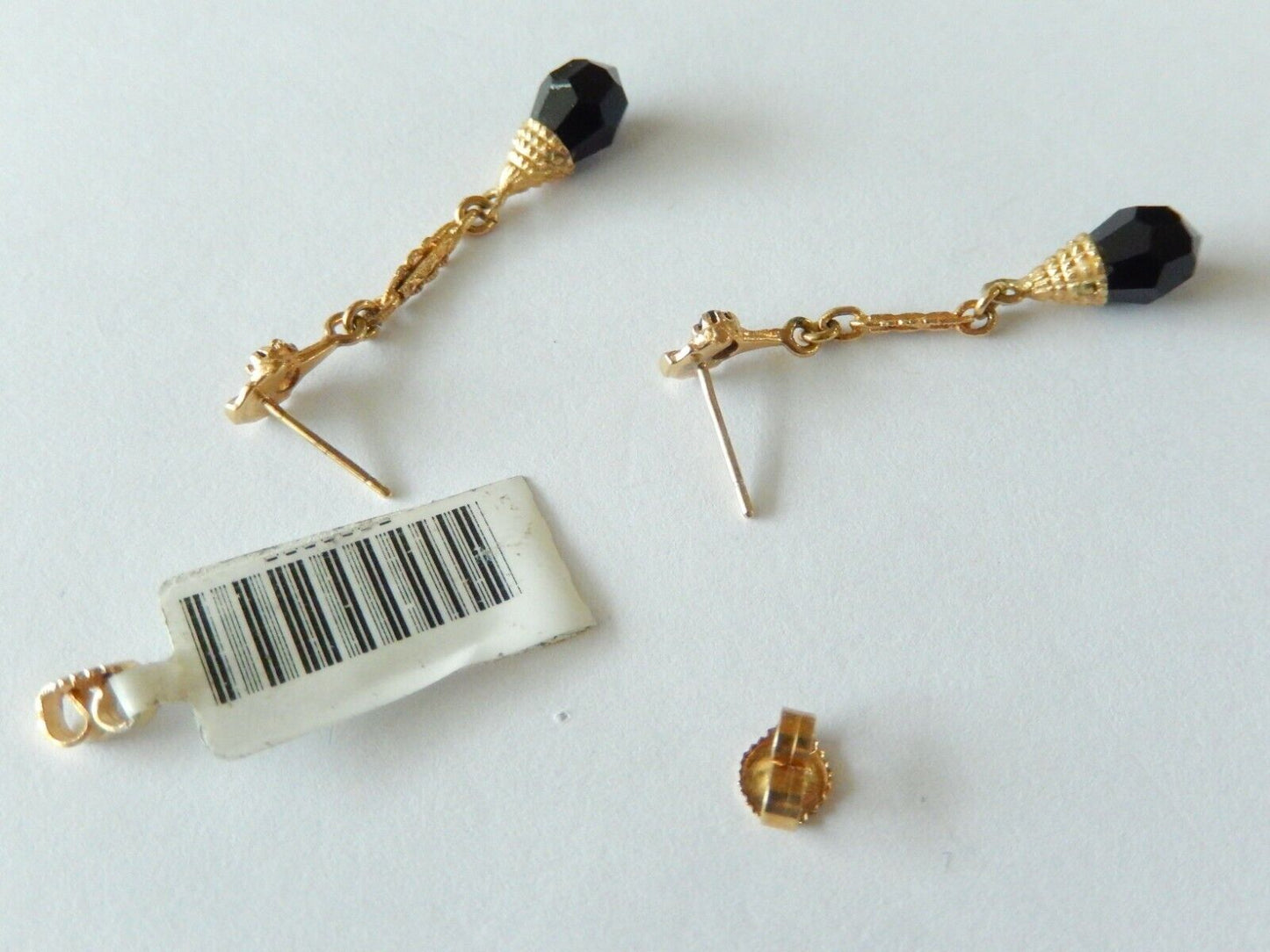 *NWT* 14K YELLOW GOLD BLACK ONYX DANGLE EARRINGS 1.5" TALL