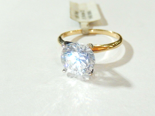 10K Yellow Gold 2.75CT VVS Solitaire  Cubic Zirconia  Sparkling Ring Sz 7.25