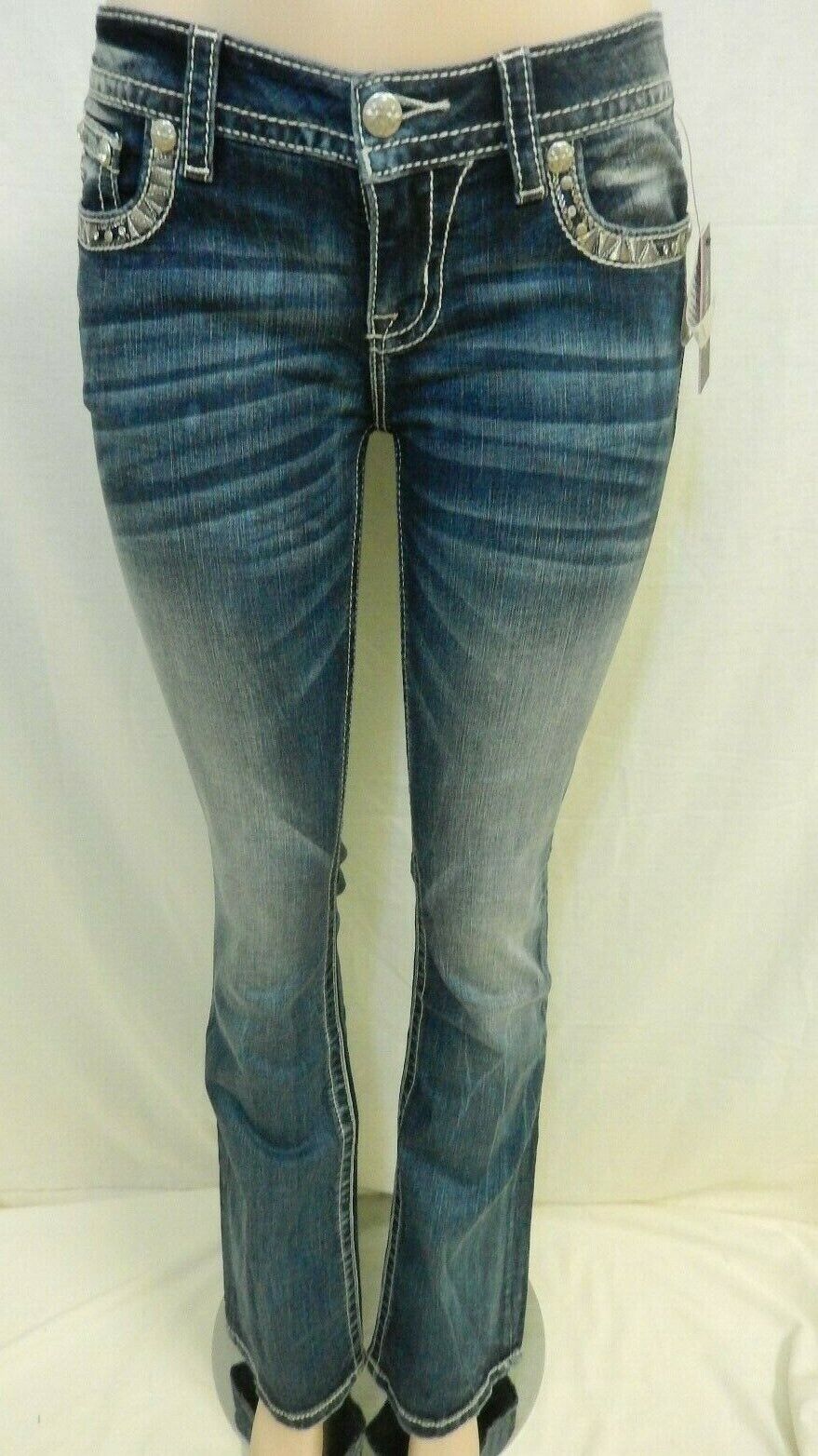 *NWT* Miss Me L3222B Mid-Rise Chloe Boot Cut Jeans Medium Blue Size 26 x 34