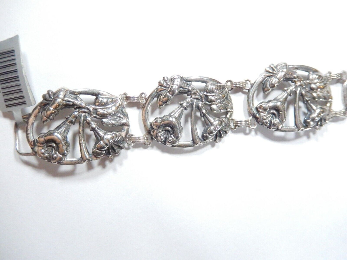 Vintage DANECRAFT Sterling Silver 925 FLOWER Repousse Oval Panel Bracelet 26 Gr