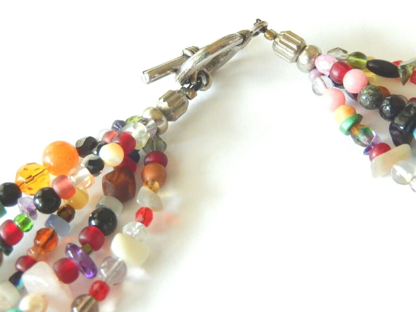 *VINTAGE* Five Strand Multi Semi Precious Gemstone Chip and Beaded Necklace 18"