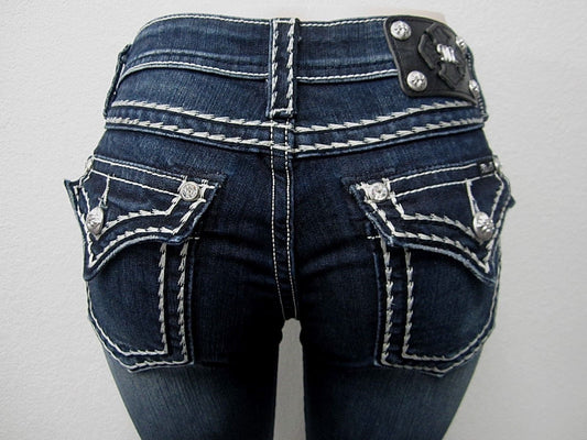 NWT Cute Miss Me Boot Cut Saddle Stitch Dark Jeans  JS5014B58V Size 26 x 32
