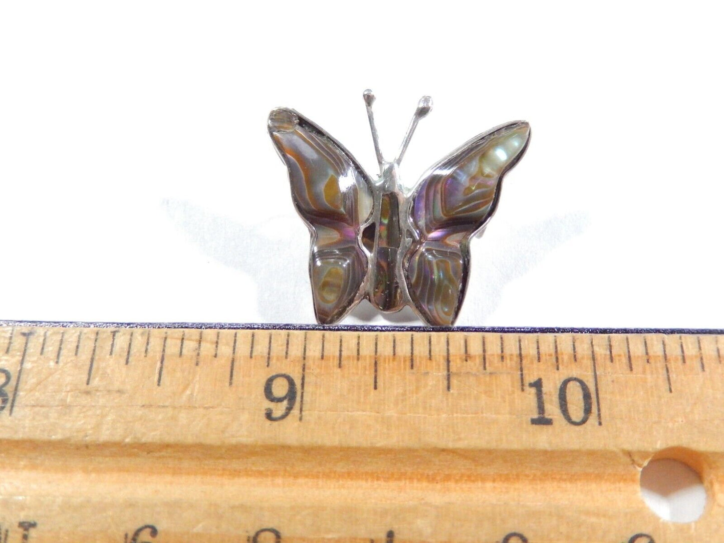 *VINTAGE*  Sterling Silver MEXICO Butterfly Abalone Shell Pendant w/ 18" SSchain