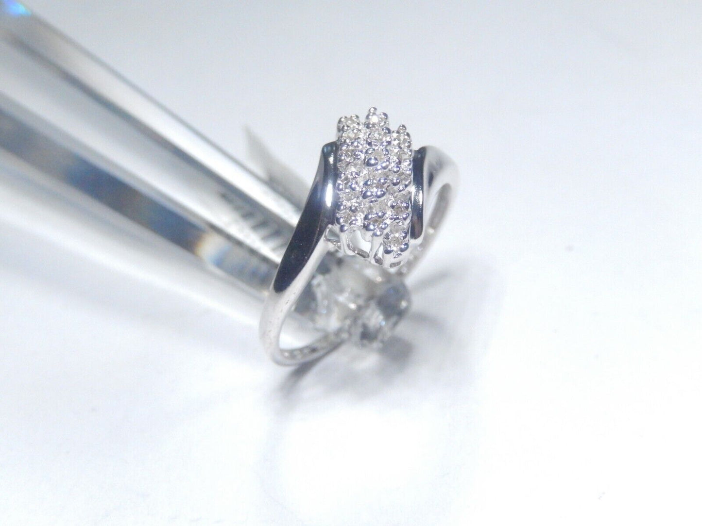 10K White Gold 1/6 CT Natural Diamond Cluster Waterfall Ring Size 8.25