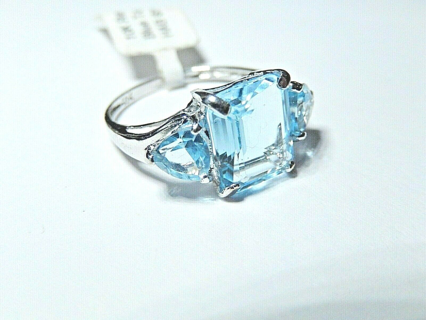 *NWT*  10K WHITE GOLD 4.00 CT SWISS  BLUE TOPAZ 3 STONE RING SIZE 7.5