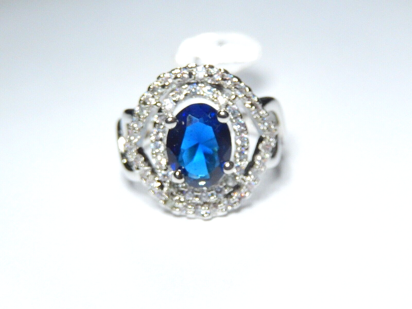 Sterling Silver Lab Created 3.00 CT Blue Sapphire and Clear CZ Ring Size 7